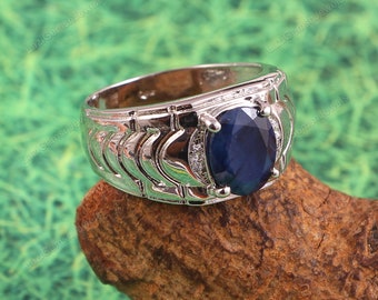 Blue Sapphire Ring, Art deco Ring, Minimalist Ring, Wedding Ring, Statement Ring, 14k gold ring, Bridesmaid Gift her moms Wife Gift her