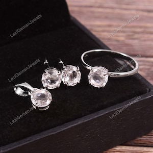 Rock Crystal Quartz ring earring set, wedding necklace and earring set, bridal jewellery set, crystal jewelry set, wedding jewellery set