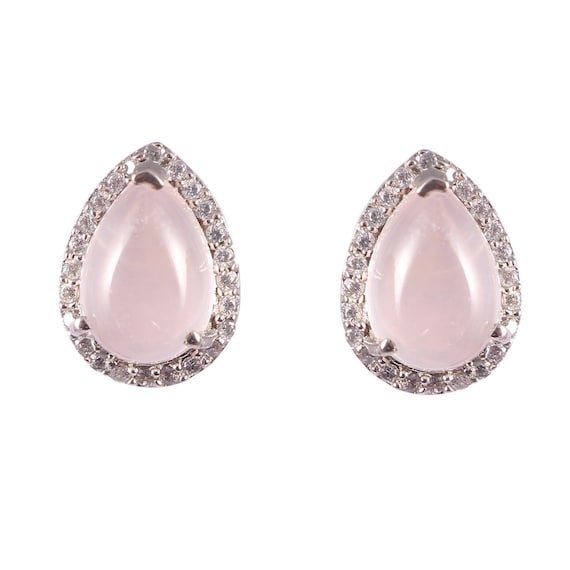 Natural Rose Quartz Earrings 925 Sterling Silver Stud Earrings Rose Quartz  Teardrop Stud Silver Earrings Christmas Gifts For Her Jewelry