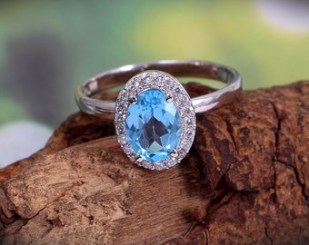 Himmelblau Topas Ring, 925 Sterling Silber Ring, Vorschlag Ring, Statementring, Oval Blautopas Ring für Frauen, Verlobungsring, Ring für jeden Tag