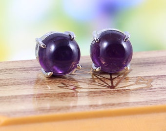 Natural Amethyst Stud Earrings February Birthstone Gemstone Stud Earrings Engagement 925 Sterling Silver Earrings For Women