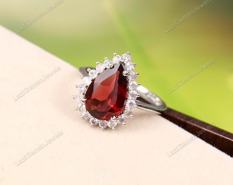 Red Garnet Ring, Garnet Pear Ring, Statement Ring, Natural Garnet Ring, January Birthstone, Engagement Ring, Wedding Ring, Solitaire Ring