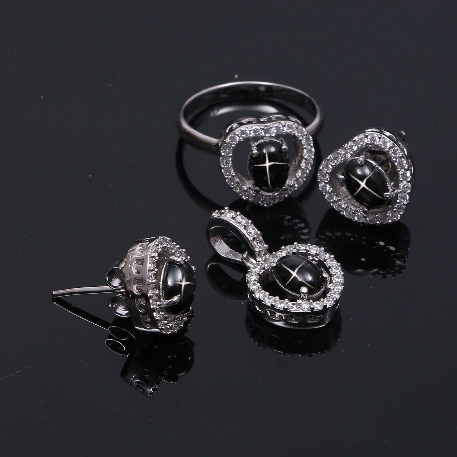 Black Star Sapphire bridal jewellery set, Hear Shape Jewellery set, Black star,Star jewelry set, wedding jewellery, bridesmaid gift
