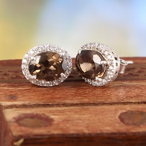 Smoky Quartz Earrings, Brown Stud Earrings, Dainty Statement Earrings, Delicate Jewelry Earrings, 925 Sterling Silver, Birthday Gift Her