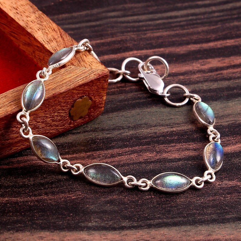 Labradorite Bracelet,Friendship Bracelet,Healing Bracelet,Energy Bracelet,Birthday Present,Gift for Her Women,Marquise 925 Sterling Silver image 3