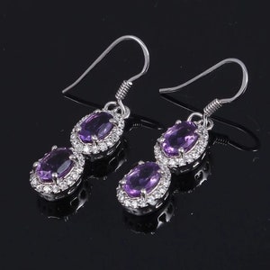 Natural Amethyst Drop Earrings, 925 Sterling Silver Earring, Minimal Earrings for Women, Purple Gemstone, Anniversary Gift, Jewelry