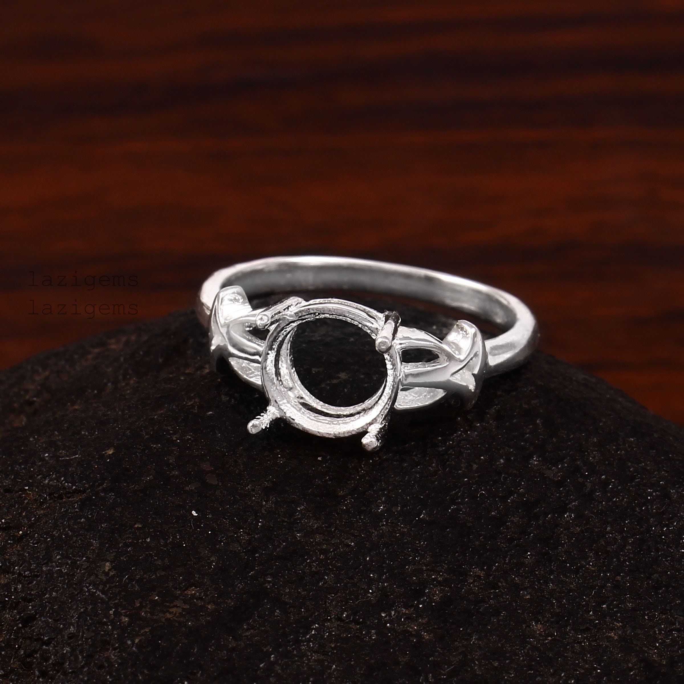Bague Semi-monture Argent 925 Pierres Ronde 8x8mm - Toutes Tailles Dispo, Fait Main