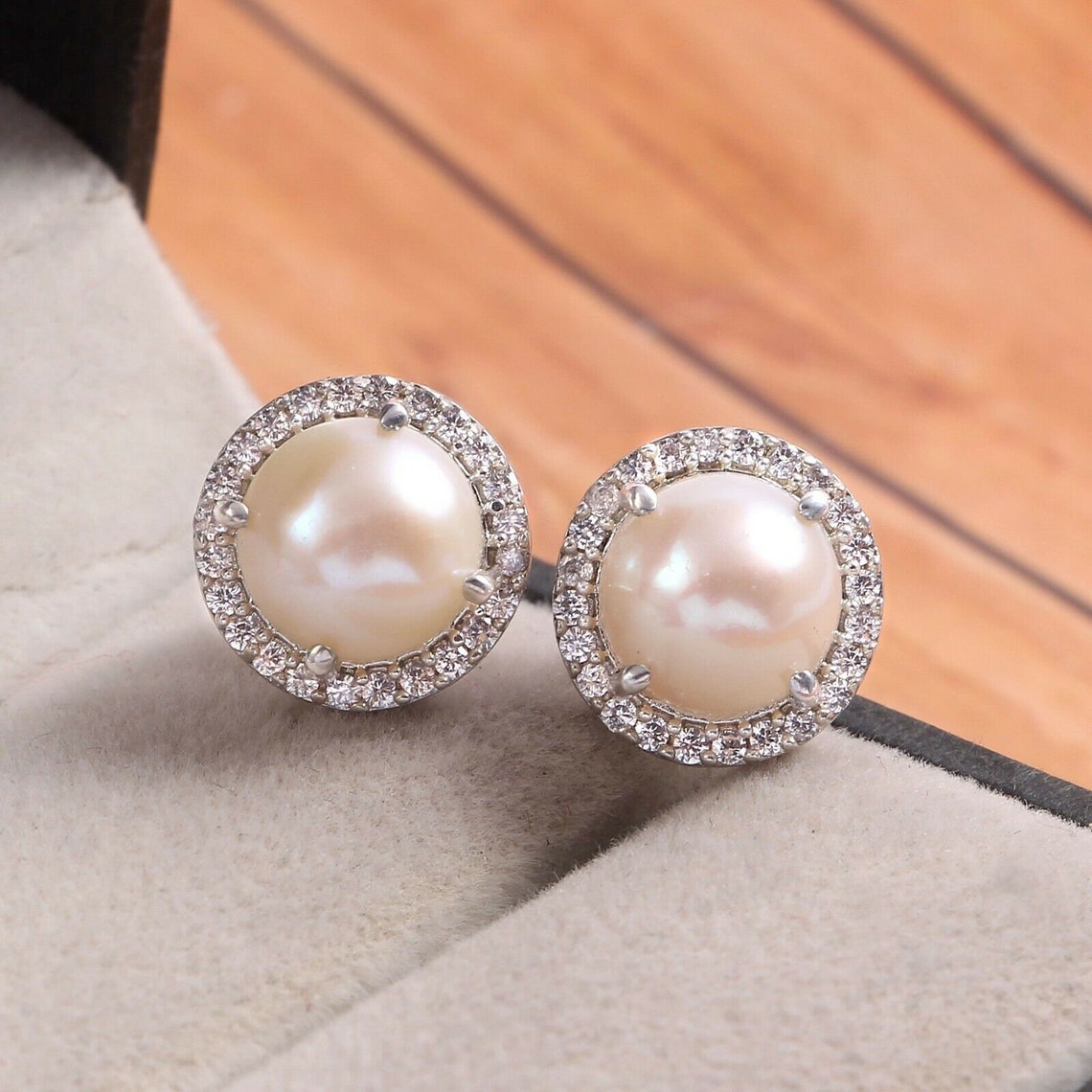 Pearl Stud Earrings Halo Statement Earringsdainty Cluster Etsy UK