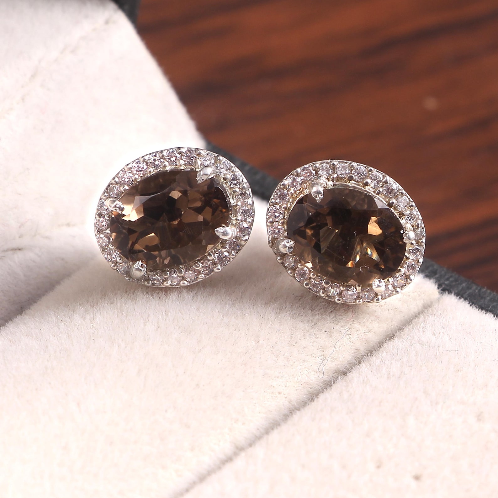 Smoky Quartz Earrings Brown Stud Earrings Dainty Statement Etsy