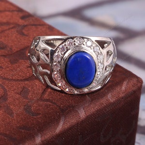 Lapis Lazuli Ring, Art Deco Ring, Statement Ring, Handicraft Ring, 925 Sterling Silver Gift For Women Her Jewelry Ring Gemstone Ring