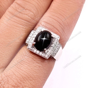 Black Star Sapphire Ring: Handmade 925 Sterling Silver Celestial Statement Jewelry