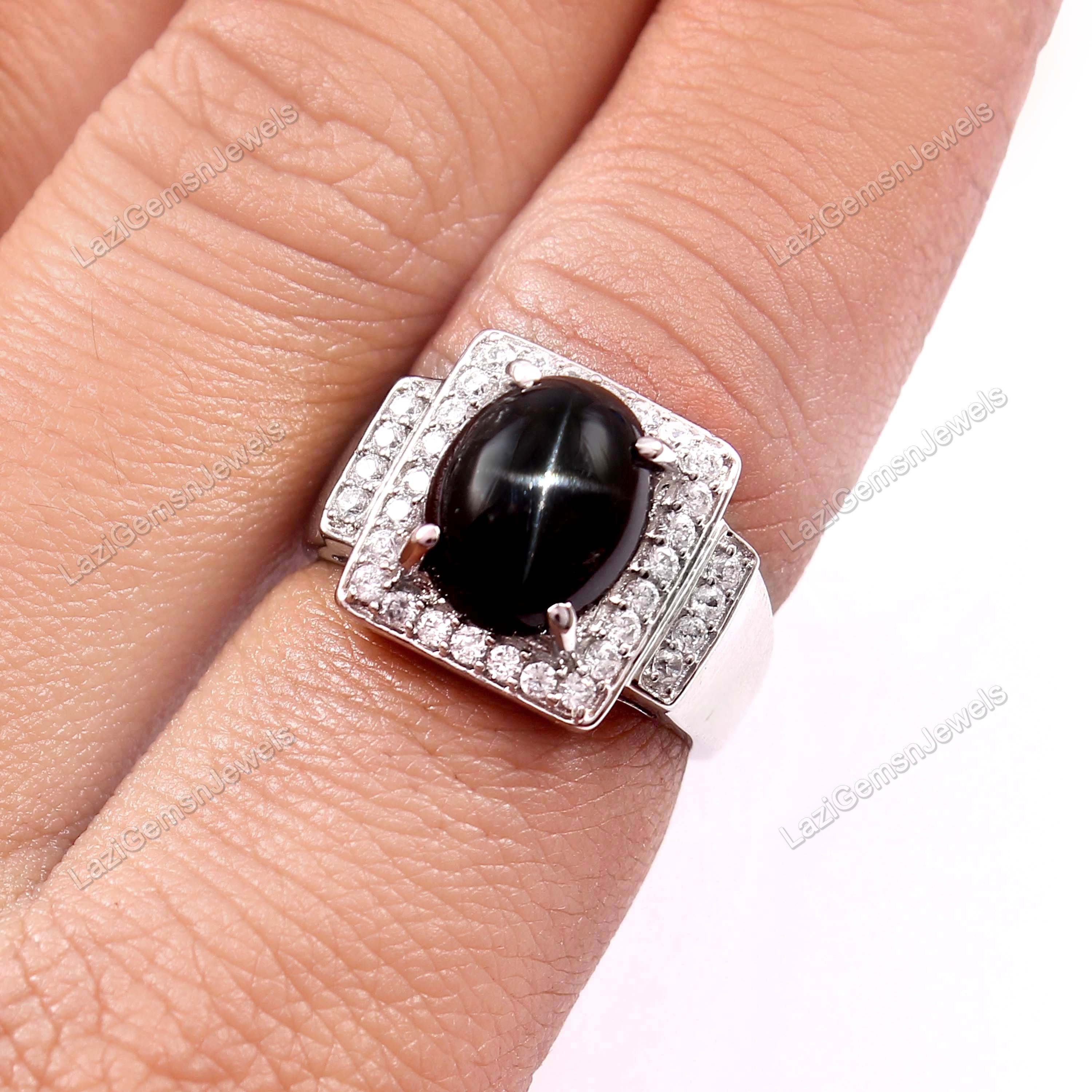 Black Star Sapphire Ring: Handmade 925 Sterling Silver Celestial 