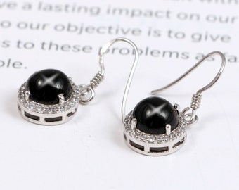 Black Star Sapphire Earrings Stud Earrings Drop Dangle Earrings 925 Sterling Silver Black Star Diopside Zircon Earrings for Women, Girls