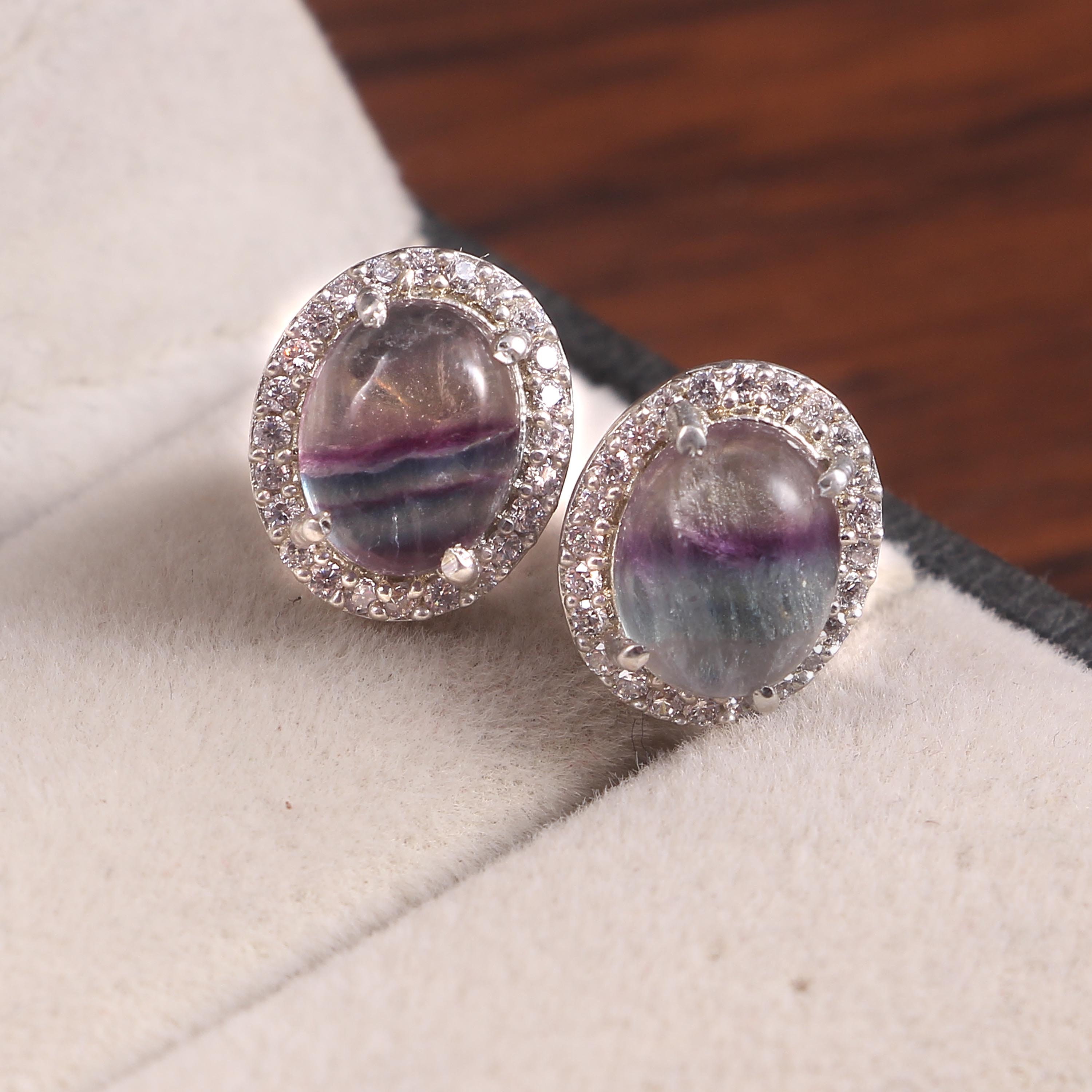 Fluorite Stud Earrings Dainty Stud Earrings Handmade Earrings Etsy