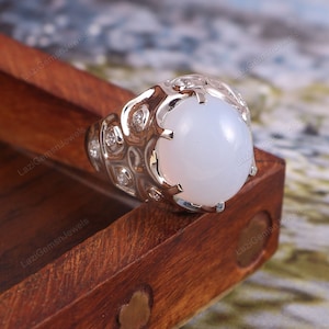 Chalcedony Ring,Art Deco Halo Ring,Statement Ring925 Sterling Silver Gift For Women Her Jewelry Ring,Boho Promise Ring