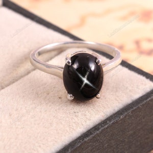 Black Star Sapphire Ring, Art Deco Ring, Statement Ring, Vintage Style Ring, 925 Sterling Silver Gift For Women Her Jewelry Ring, Boho Ring