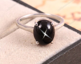 Black Star Sapphire Ring, Art Deco Ring, Statement Ring, Vintage Style Ring, 925 Sterling Silver Gift For Women Her Jewelry Ring, Boho Ring