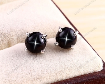 Black Star sapphire Earrings , Jewelry Earrings , Black Star sapphire Stud , Wedding Studs , Black Stud Earrings , Everyday Earrings , Gift