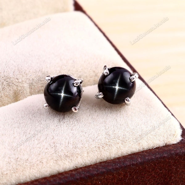 Black Star sapphire Earrings , Jewelry Earrings , Black Star sapphire Stud , Wedding Studs , Black Stud Earrings , Everyday Earrings , Gift