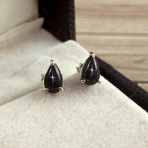 Black Star Sapphire Earrings , Stud Earrings , Minimalist Stud , Jewelry Earrings , black diopside Earrings , Dainty Halo Earrings , Gift