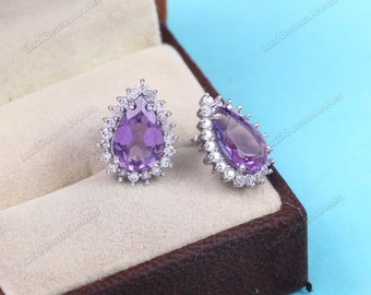 Pear Amethyst Stud , Purple Earrings , Natural Amethyst Earrings , Stud Earrings , February Birthstone ,handmade Earrings,Wedding Earrings