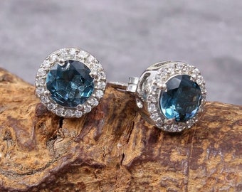 Silver Blue Topaz Stud Earrings - London Blue Topaz Studs - Earrings For Sister - November / December Birthstone Gift - Earrings For Artists