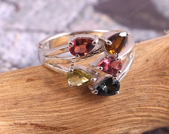 Tourmaline Ring, Art Deco Ring, Statement Ring, Gemstone Ring, 925 Sterling Silver multi stone Ring Jewelry Ring , Christmas Gifts