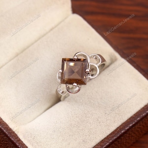smoky quartz ring wedding ring square quartz ring 925 sterling silver brown ring statement ring  silver ring  gemstone ring engagement ring