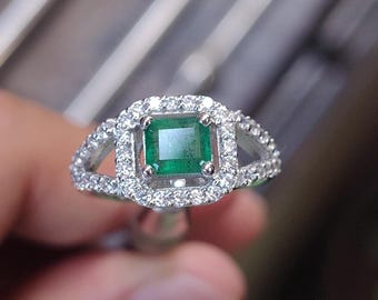 Anillo de esmeralda colombiana certificada, plata de ley 925, elegante anillo de piedra verde para mujer, piedra natal de mayo.