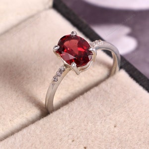 Garnet Ring, Stacking Ring, Minimalist Thin Ring, 925 Sterling Silver, Delicate Statement Ring, Simple Jewelry Gift for Her Women