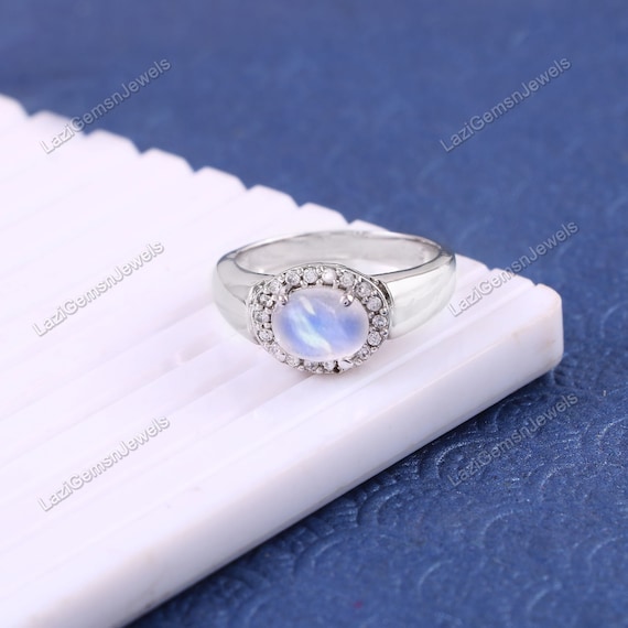 Anello In Pietra Di Luna Di Fuoco Blu N. 17 | Anello In Argento - Foto 5