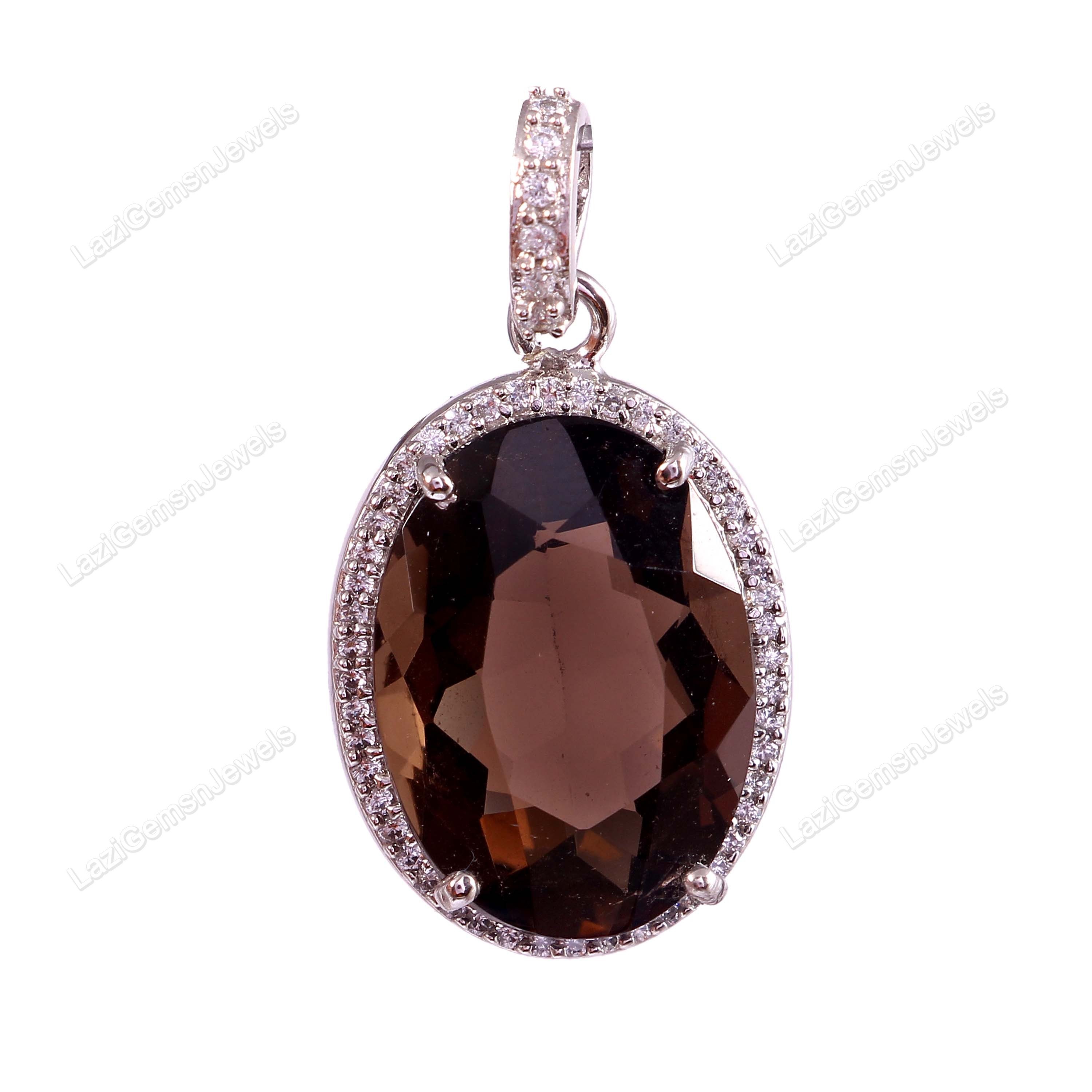 Pendentif Ancien En Argent Avec Quartz Fumé Et Topaze - Taille XXXL