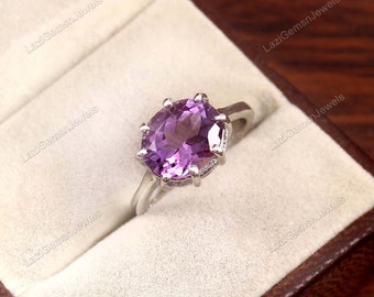 Amethyst Ring, Ring for Women, 925 Silver Ring, Promise Ring, Solitaire Ring, Amethyst Silver Ring, February Birthstone Ring, Gemstone Ring