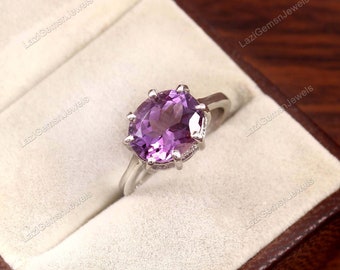 Amethyst Ring, Ring für Frauen, 925 Silber Ring, Versprechen Ring, Solitär Ring, Amethyst Ring, Februar Birthstone Ring, Edelstein Ring