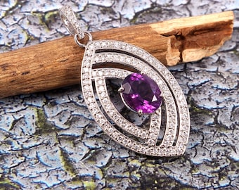 Birthday Gifts 925 Sterling Silver Natural Amethyst Pendant Purple Pendant Birthstone