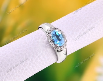 Bague topaze, topaze bleue naturelle, bagues vintage, pierre de naissance décembre, bague bleue, bague décembre, bague en argent massif, bague mode bijoux topaze