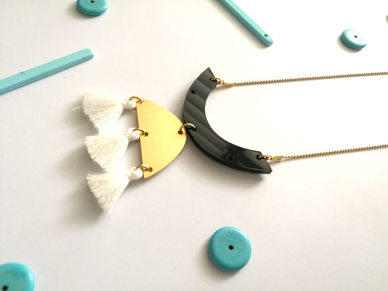 Long gold dainty tassel necklace gold geometric pendant necklace