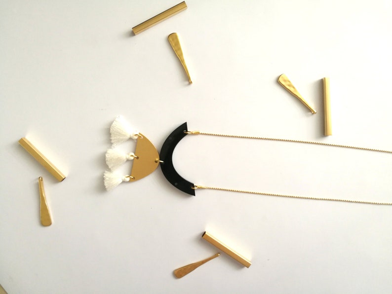 Long gold dainty tassel necklace gold geometric pendant necklace