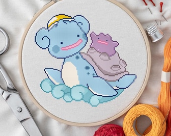 Lapras & Ditto Cross Stitch Pattern | Pokopia Inspired | Cute Pokémon Ocean PDF