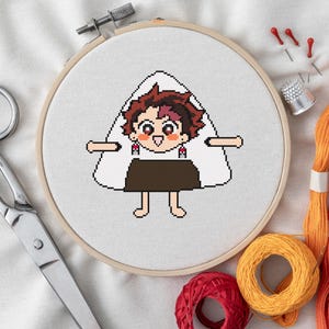 Tanjiro Onigiri | Kimetsu no Yaiba | Cross Stitch Pattern PDF | Patrón de Punto de Cruz