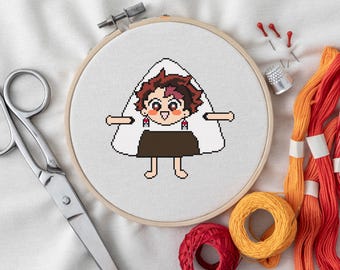 Tanjiro Onigiri | Kimetsu no Yaiba | Cross Stitch Pattern PDF | Patrón de Punto de Cruz