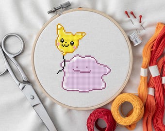 Ditto Metamon Cross Stitch Pattern | Pikachu Balloon (PDF Pattern)