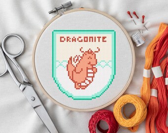 Dragonite Shield Cross Stitch Pattern | Pokemon Embroidery (PDF)