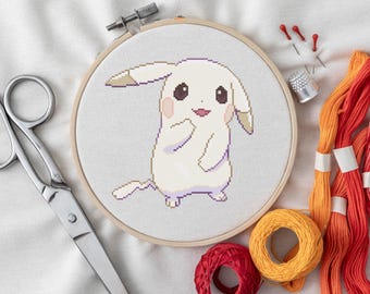 Peakychu Cross Stitch Pattern | Pokopia Inspired Pikachu Style | Kawaii Yellow Mouse PDF