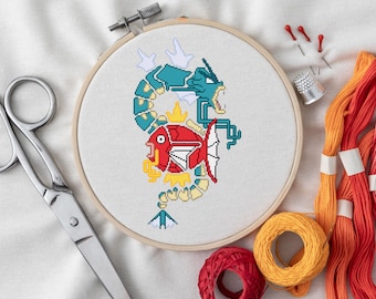 Magikarp & Gyarados Cubist Cross Stitch Pattern (PDF Download)