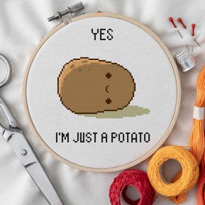 I’m Just a Potato| Funny Kawaii potato | Sólo soy una patata |Cross Stitch Pattern PDF | Patrón de Punto de Cruz
