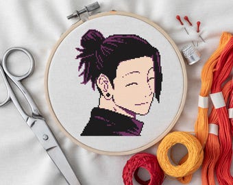 Patrón de punto de cruz de Suguru Geto: Retrato del anime Jujutsu Kaisen (descarga instantánea en PDF)