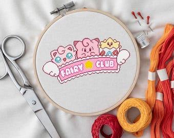 Fairy Club Pokemon Cross Stitch Pattern – Togepi, Clefairy, Jigglypuff (PDF Pattern)