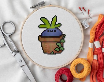 Oddish in Pot Cross Stitch Pattern | Pokemon Embroidery (PDF Pattern)