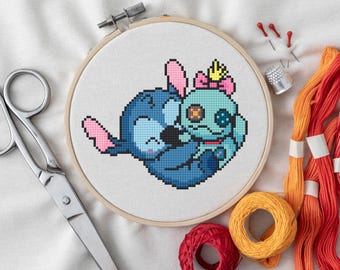 Stitch Hugging Doll Cross Stitch Pattern | Disney Fan Art (PDF)